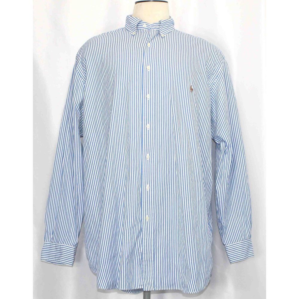 Ralph Lauren Blue White Striped Classic Fit Button Down Shirt Mens Size‎ 18 Tall